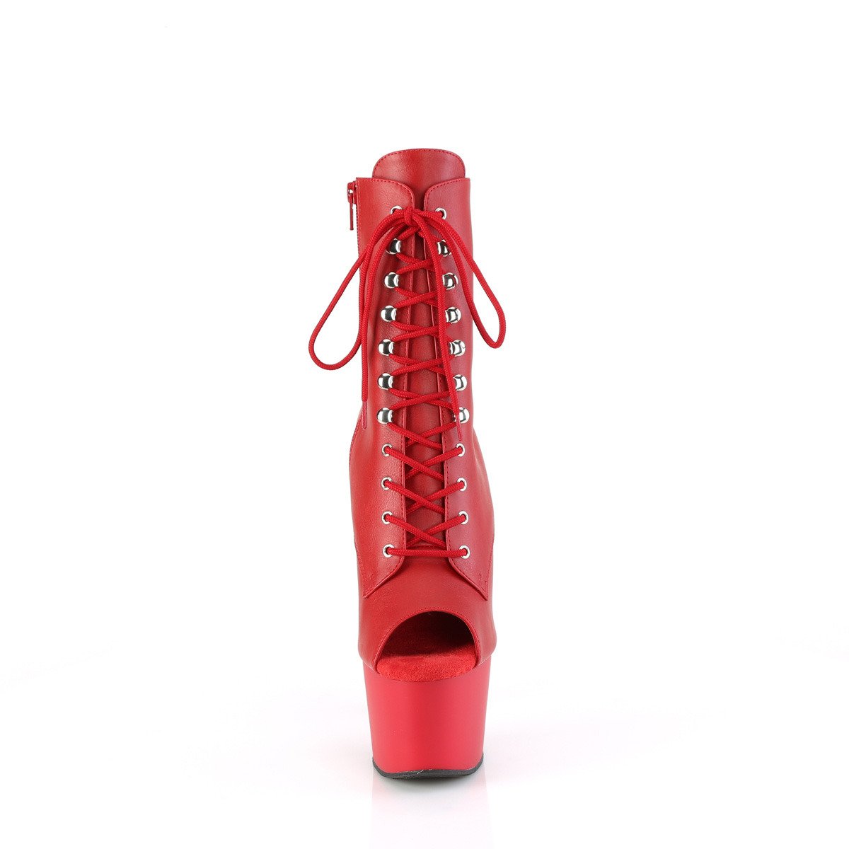 Pleaser Adore-1021 RPU/M - Červené kotníkové kozačky na vysoké platformě