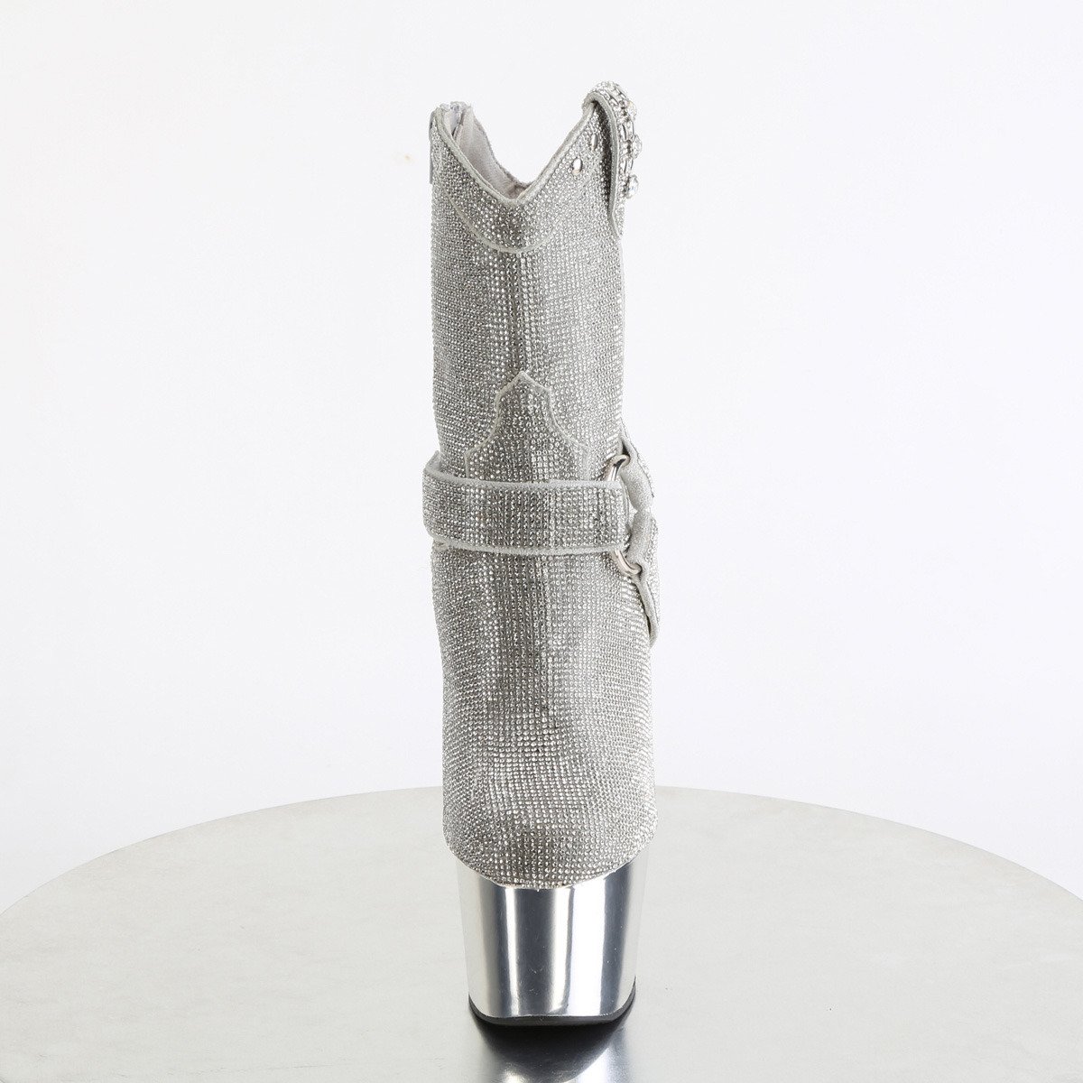 Pleaser Adore-1029CHRS S/SCH - Stříbrné kotníkové kozačky na vysoké platformě