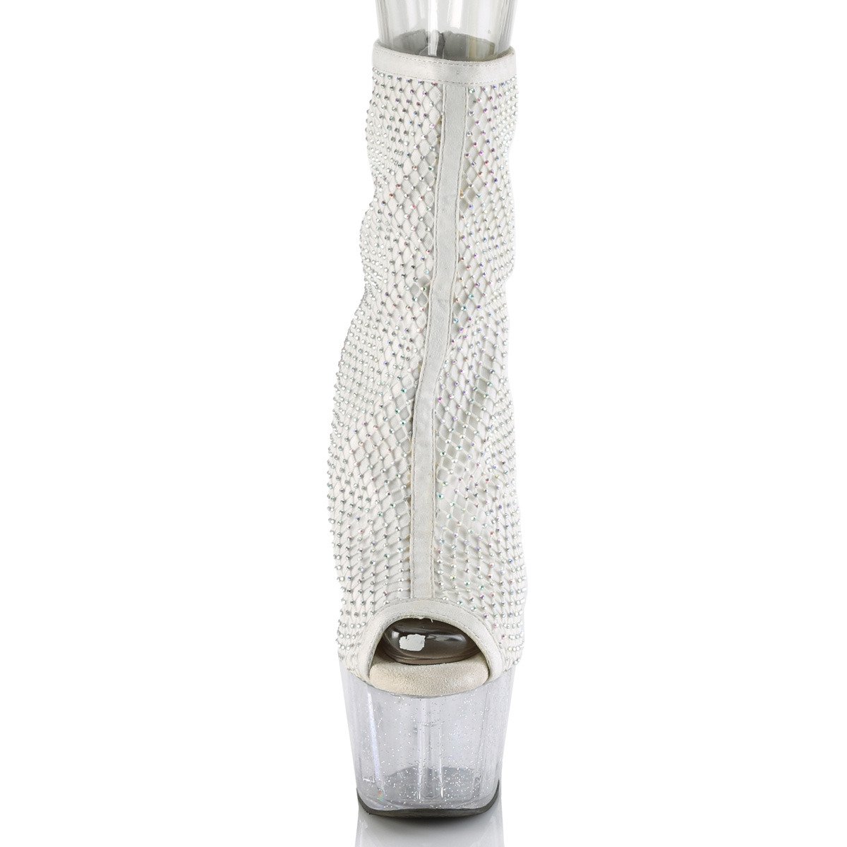 Pleaser Adore-1031GM WFA-RS/C - Bílé kozačky s otevřenou špičkou na vysoké platformě