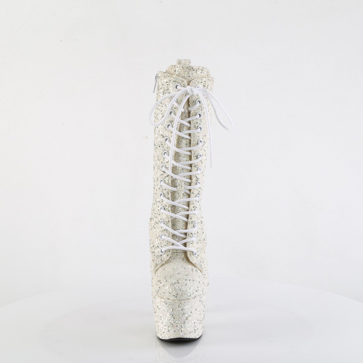 Pleaser Adore-1040GR IVMCG/M - Bílé kotníkové kozačky na vysoké platformě