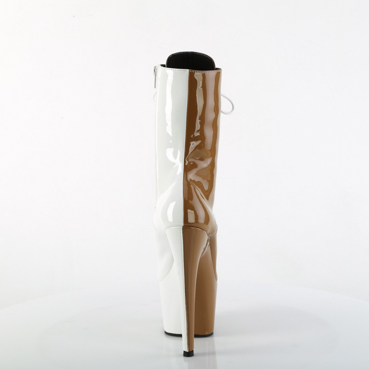 Pleaser Adore-1040TT TP-W/M - Lesklé béžové kotníkové kozačky na vysoké platformě