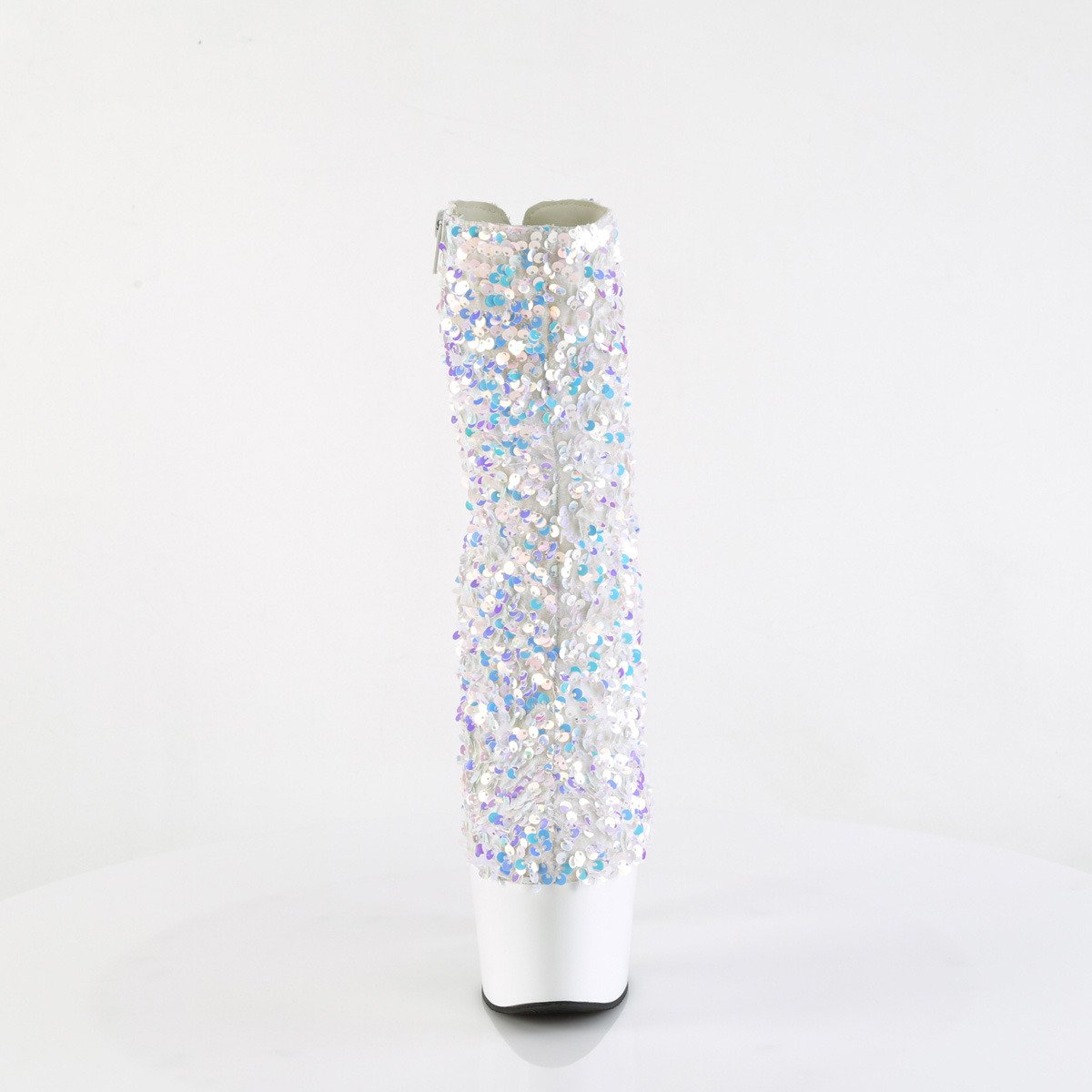 Pleaser Adore-1042SQ WMCSQ/W - Bílé kotníkové kozačky na vysoké platformě