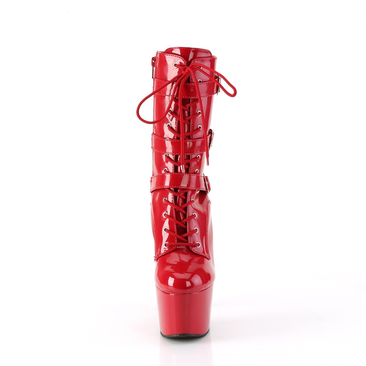 Pleaser Adore-1043 R/M - Lesklé červené kotníkové kozačky na vysoké platformě