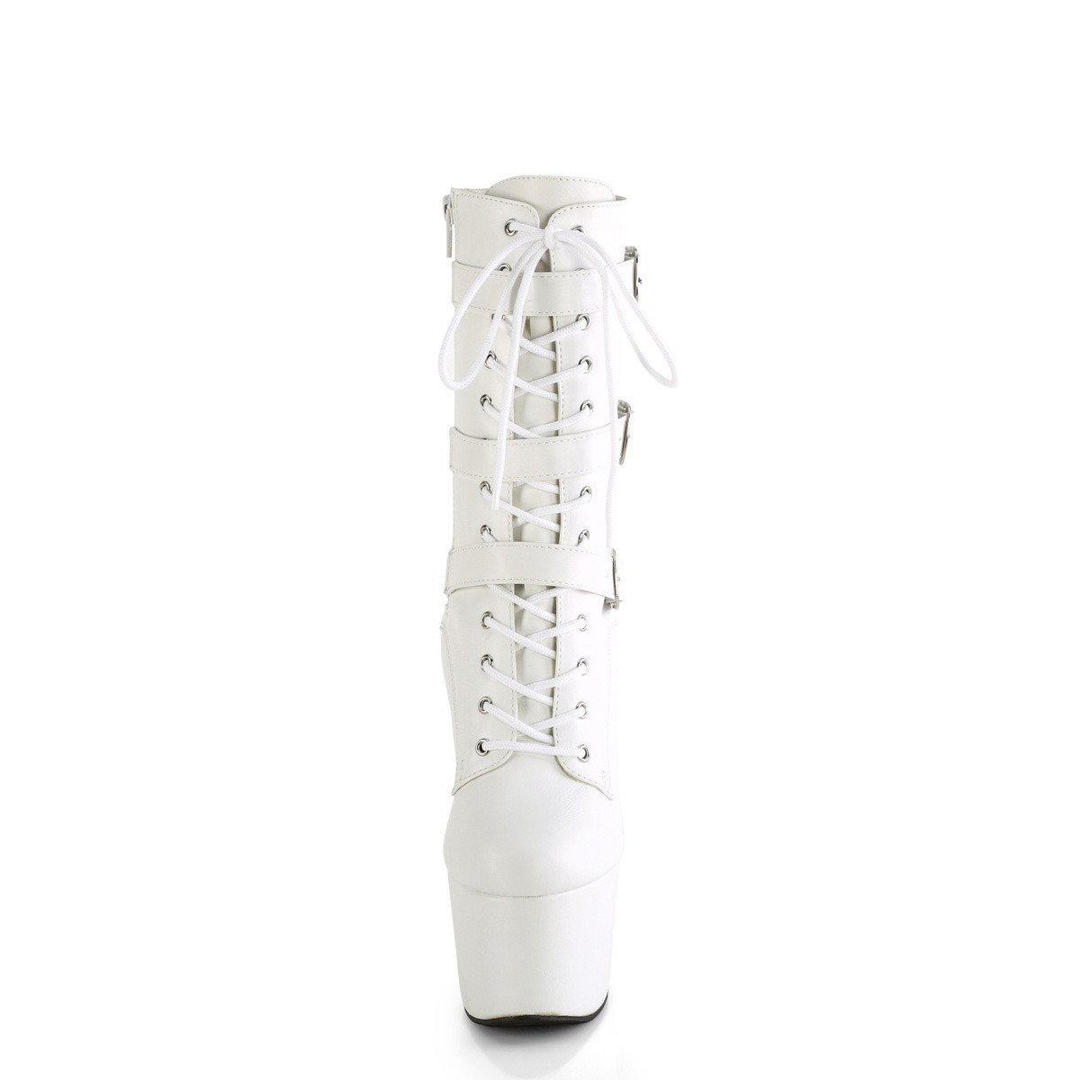 Pleaser Adore-1043 WPU/M - Bílé kotníkové kozačky na vysoké platformě