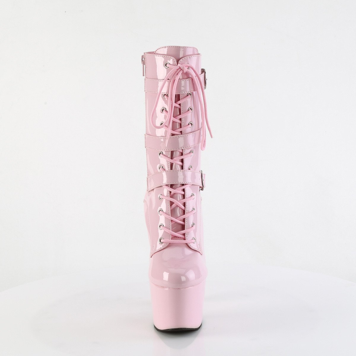 Pleaser Adore-1043 BP/M - Lesklé růžové kotníkové kozačky na vysoké platformě