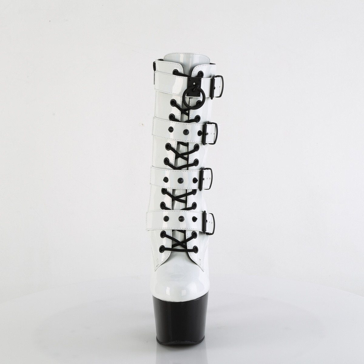 Pleaser Adore-1046TT WHG/B - Lesklé bílé kotníkové kozačky na vysoké platformě