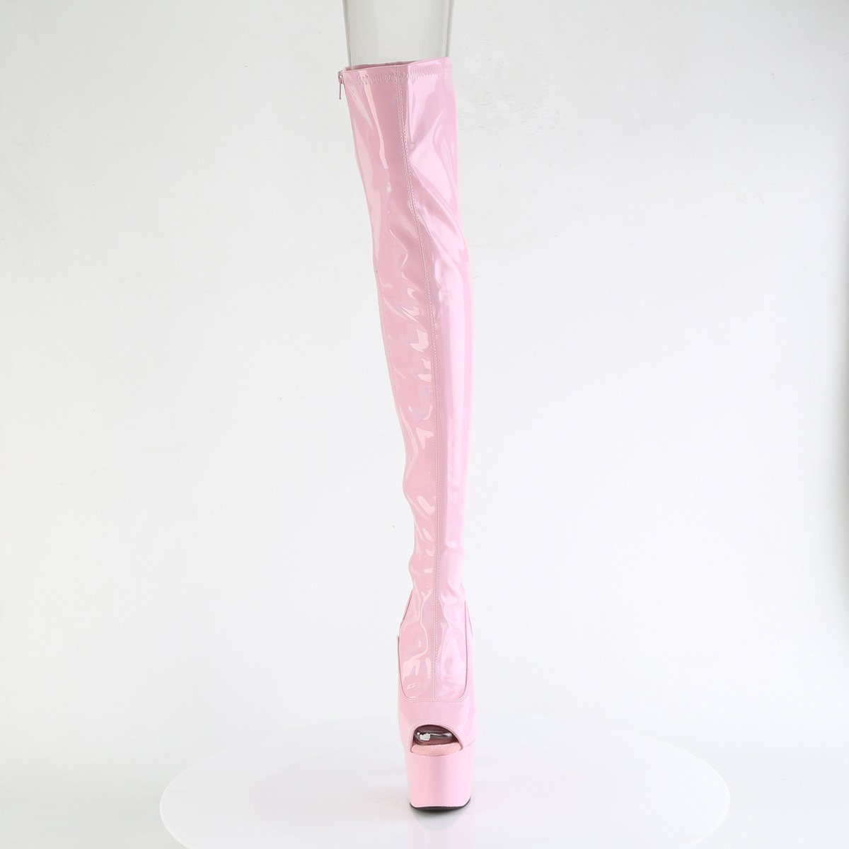 Pleaser Adore-3011HWR BPHG/M - Lesklé růžové kozačky s otevřenou špičkou na vysoké platformě