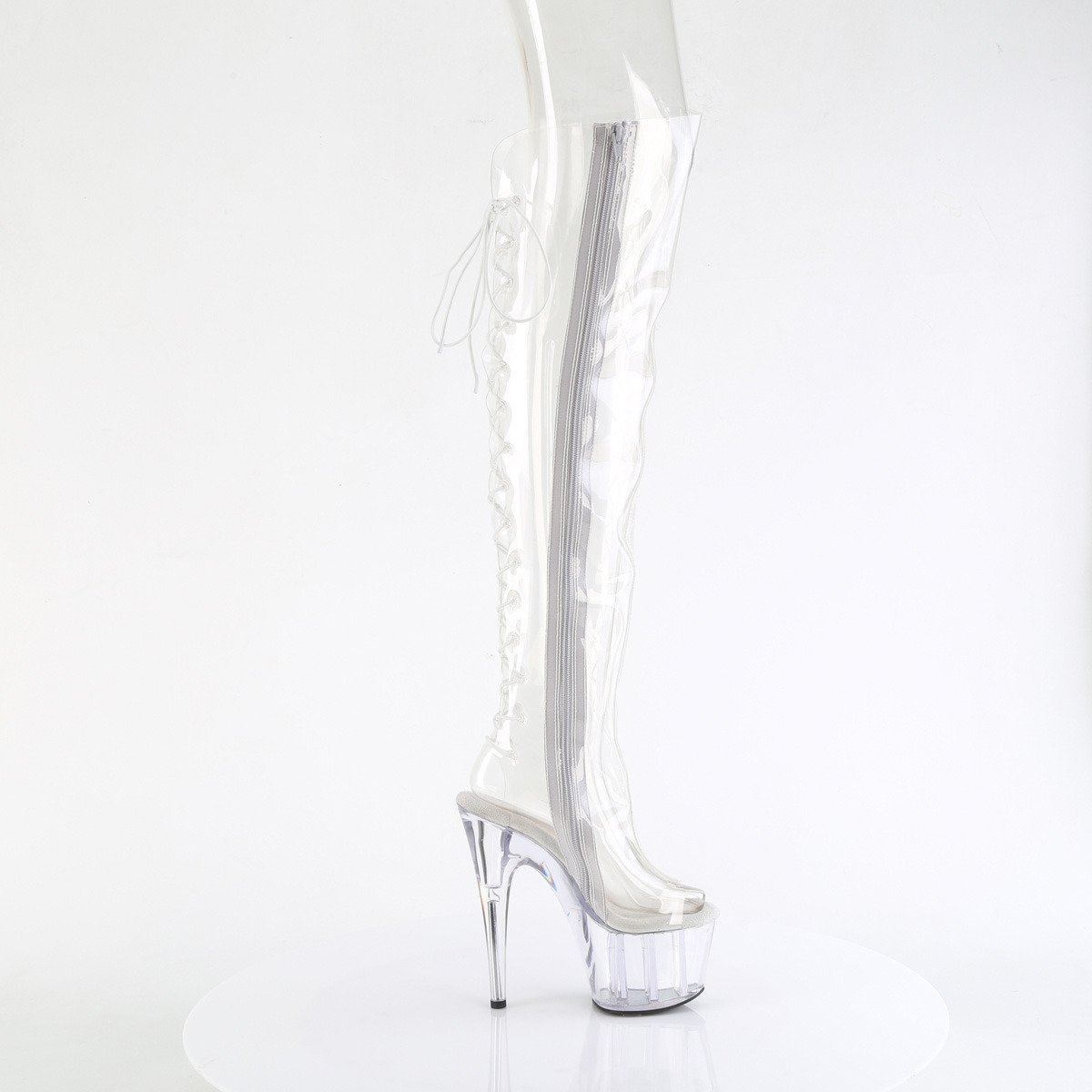 Pleaser Adore-3019C CTPU/M - Průhledné kozačky s otevřenou špičkou na vysoké platformě