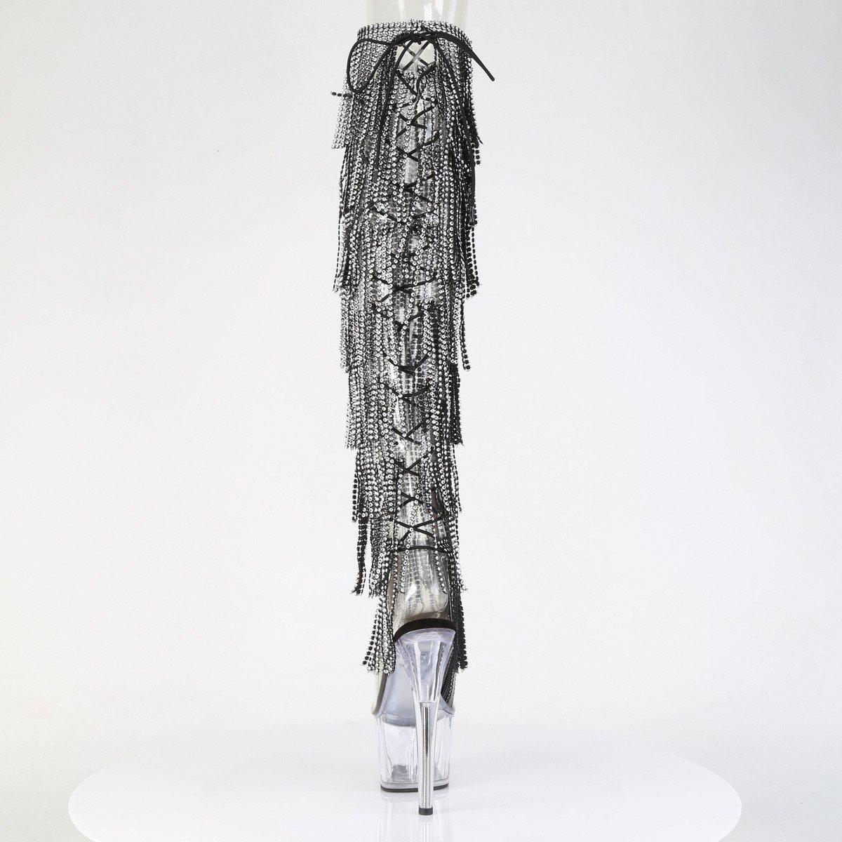 Pleaser Adore-3019C-RSF C-B/C - Černé kozačky s otevřenou špičkou na vysoké platformě