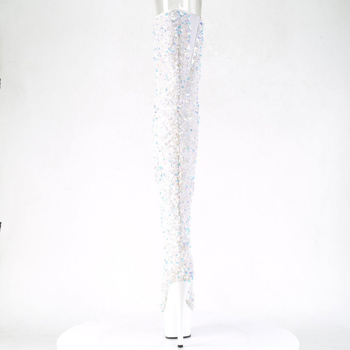 Pleaser Adore-3020 WSQ/M - Bílé kozačky nad kolena na vysoké platformě