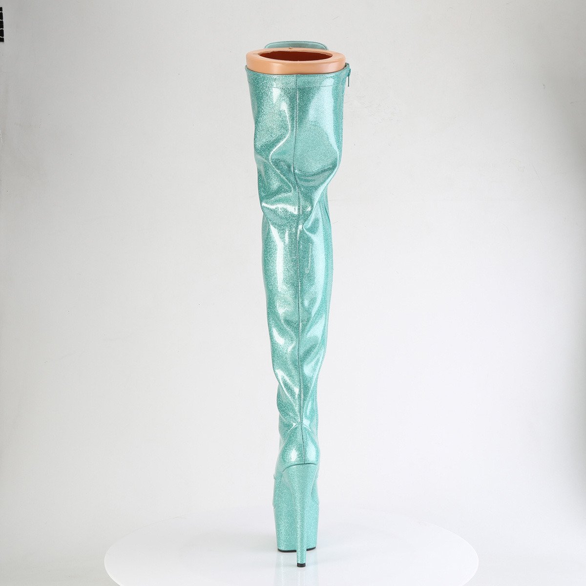 Pleaser Adore-3020GP AQG/M - Lesklé tyrkysové kozačky nad kolena na vysoké platformě