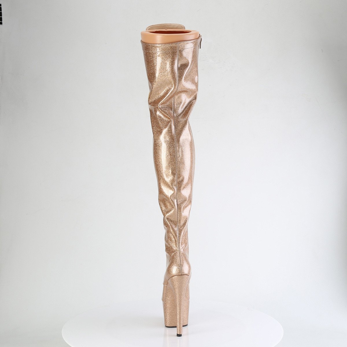 Pleaser Adore-3020GP GG/M - Lesklé zlaté kozačky nad kolena na vysoké platformě