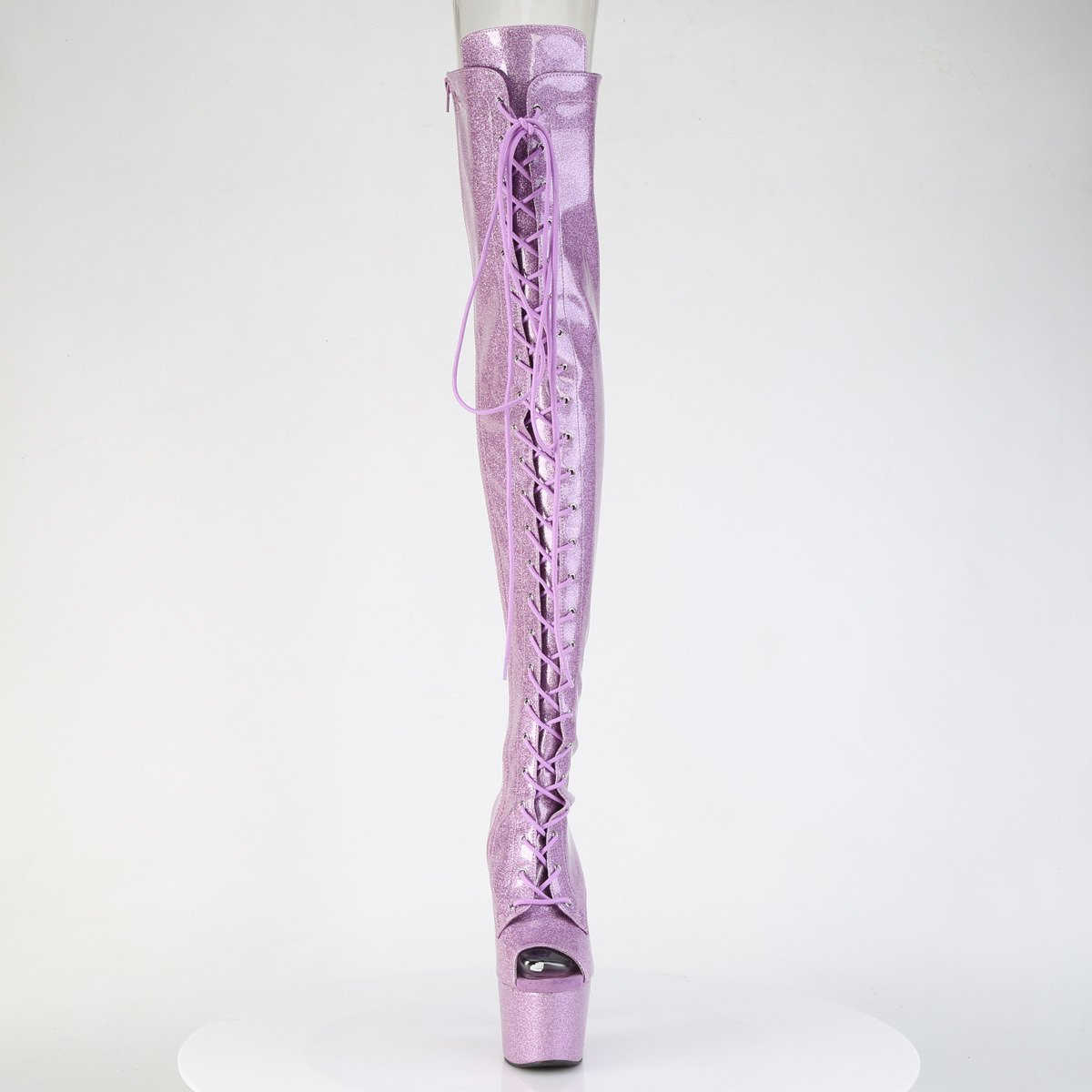 Pleaser Adore-3021GP LLG/M - Lesklé růžové kozačky nad kolena na vysoké platformě