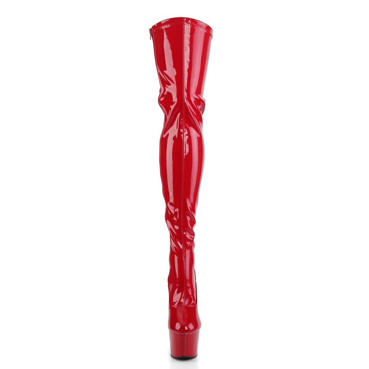 Pleaser Adore-3063 R/M - Lesklé červené kozačky nad kolena na vysoké platformě