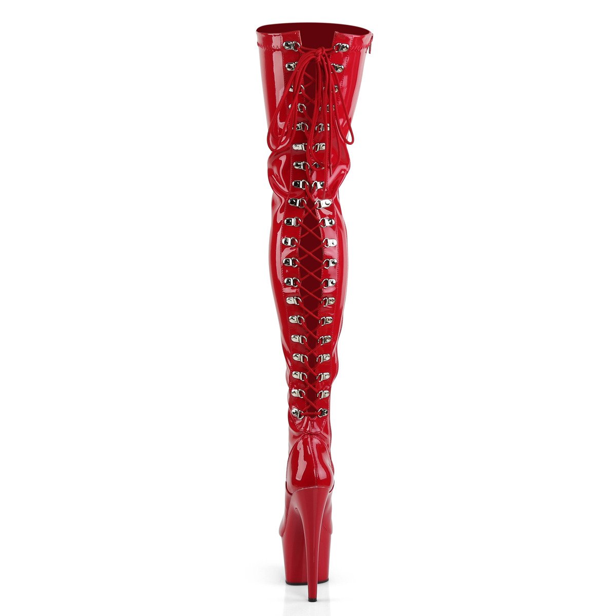 Pleaser Adore-3063 R/M - Lesklé červené kozačky nad kolena na vysoké platformě