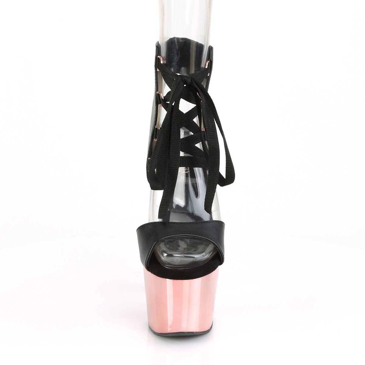 Pleaser Adore-700-14 BPU/ROGCH - Lesklé černé boty s páskem přes kotník na vysoké platformě