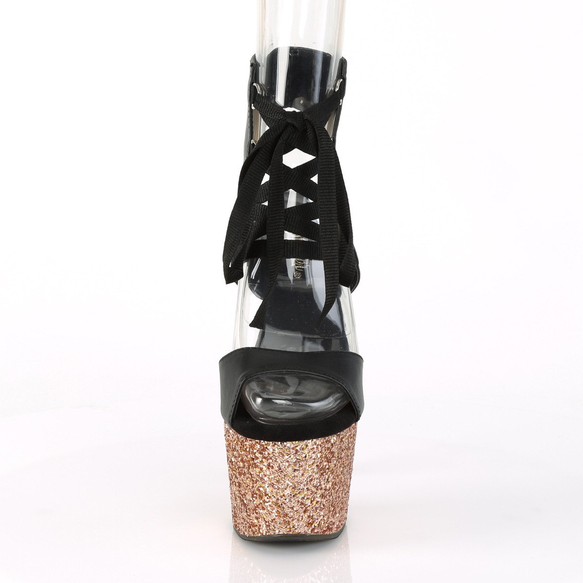 Pleaser Adore-700-14LG BPU/ROG - Černé boty s páskem přes kotník na vysoké platformě