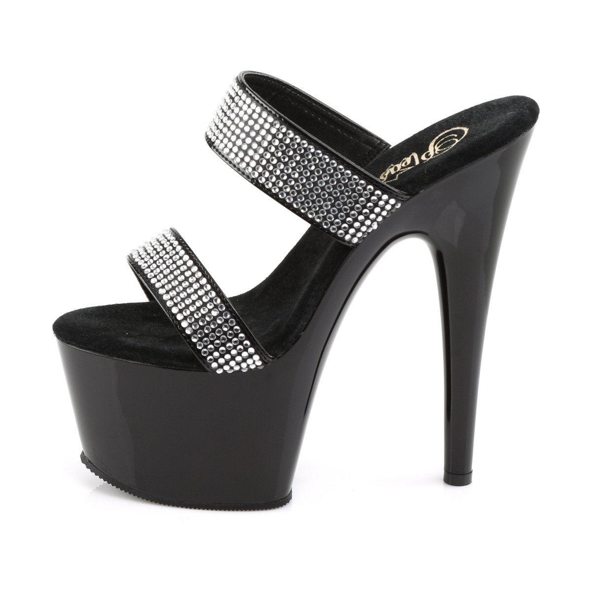 Pleaser Adore-702-2 B/RS - Lesklé černé sandály na vysoké platformě