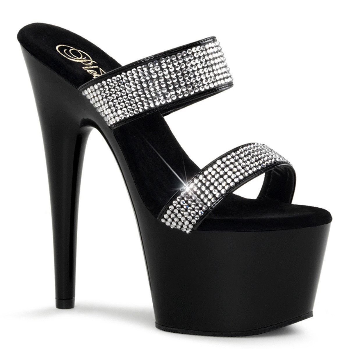 Pleaser Adore-702-2 B/RS - Lesklé černé sandály na vysoké platformě