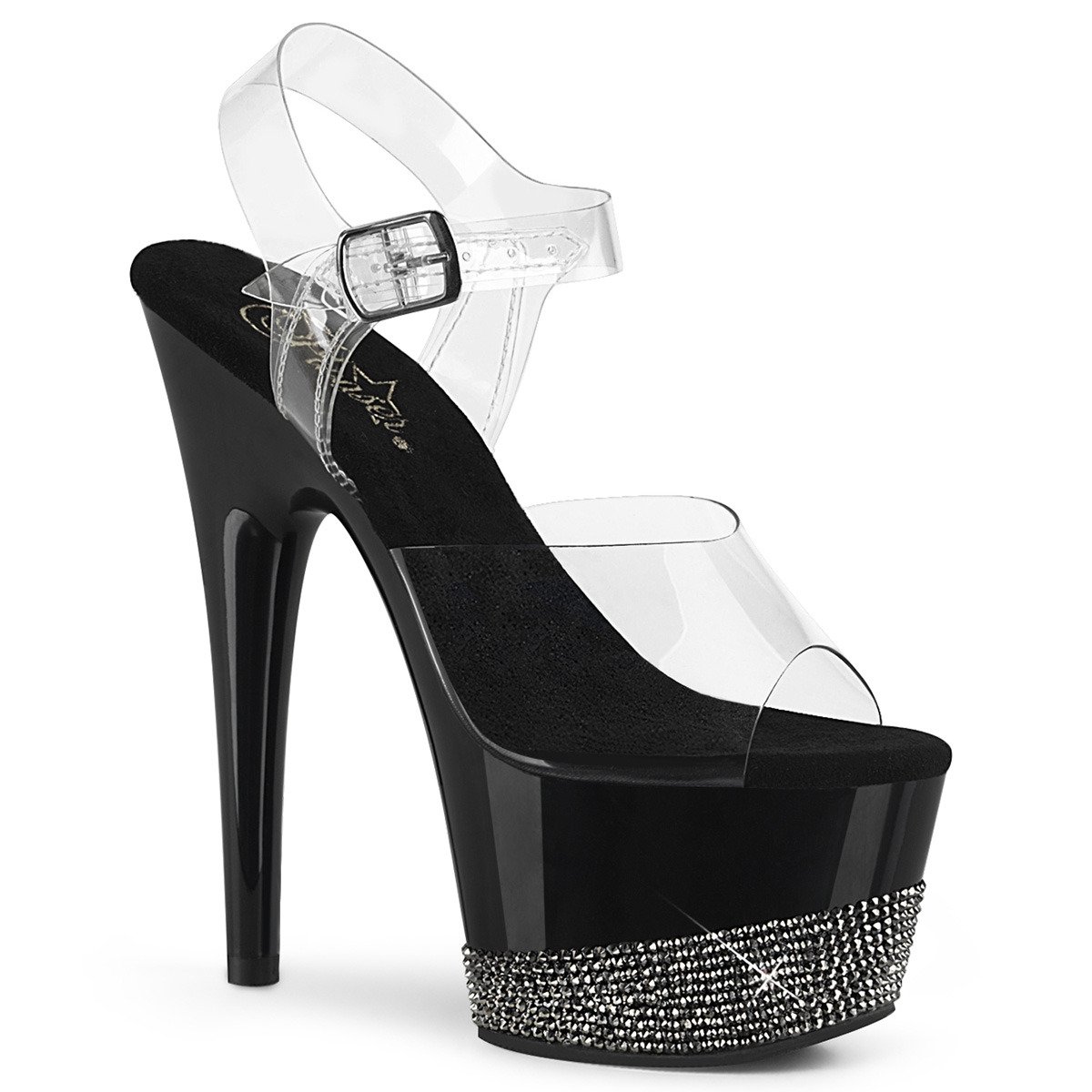 Pleaser Adore-708-3 C/B-PW - Průhledné sandály na vysoké platformě