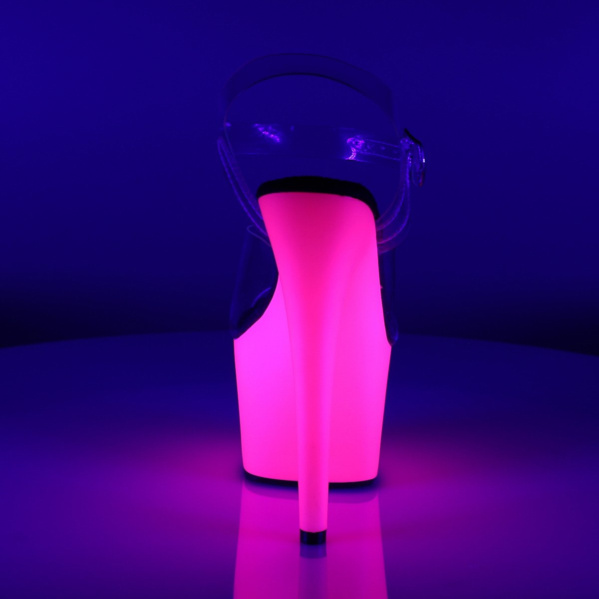 Pleaser Adore-708UV C/NPN - Průhledné uv reaktivní sandály na vysoké platformě
