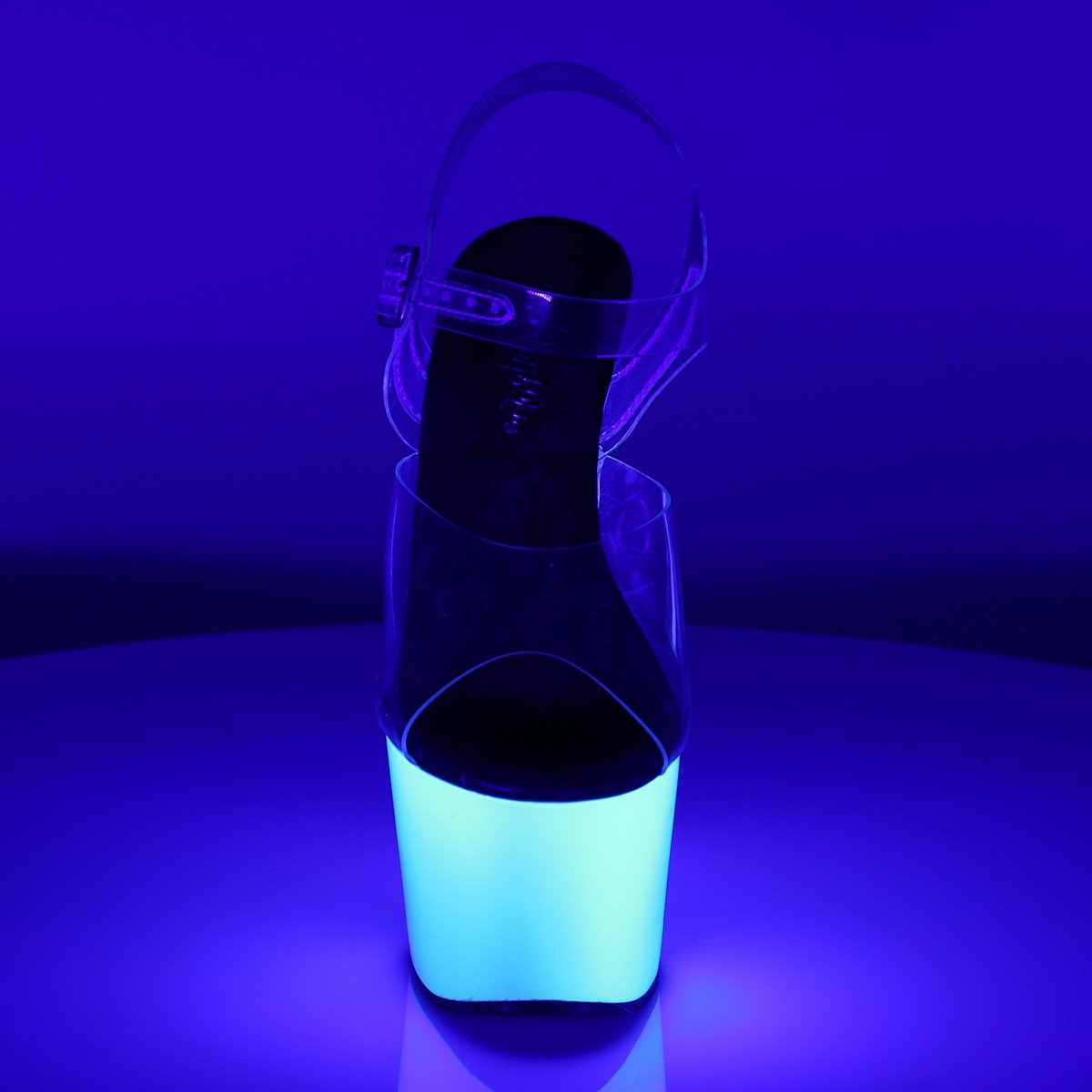 Pleaser Adore-708UV C/NW - Průhledné uv reaktivní sandály na vysoké platformě