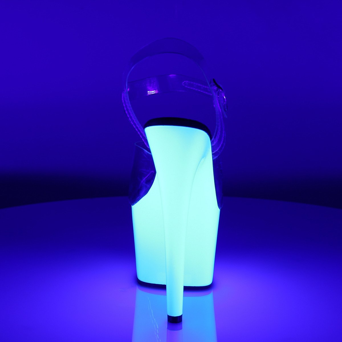 Pleaser Adore-708UV C/NW - Průhledné uv reaktivní sandály na vysoké platformě