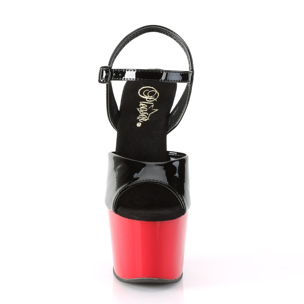 Pleaser Adore-709 B/R - Lesklé černé sandály na vysoké platformě