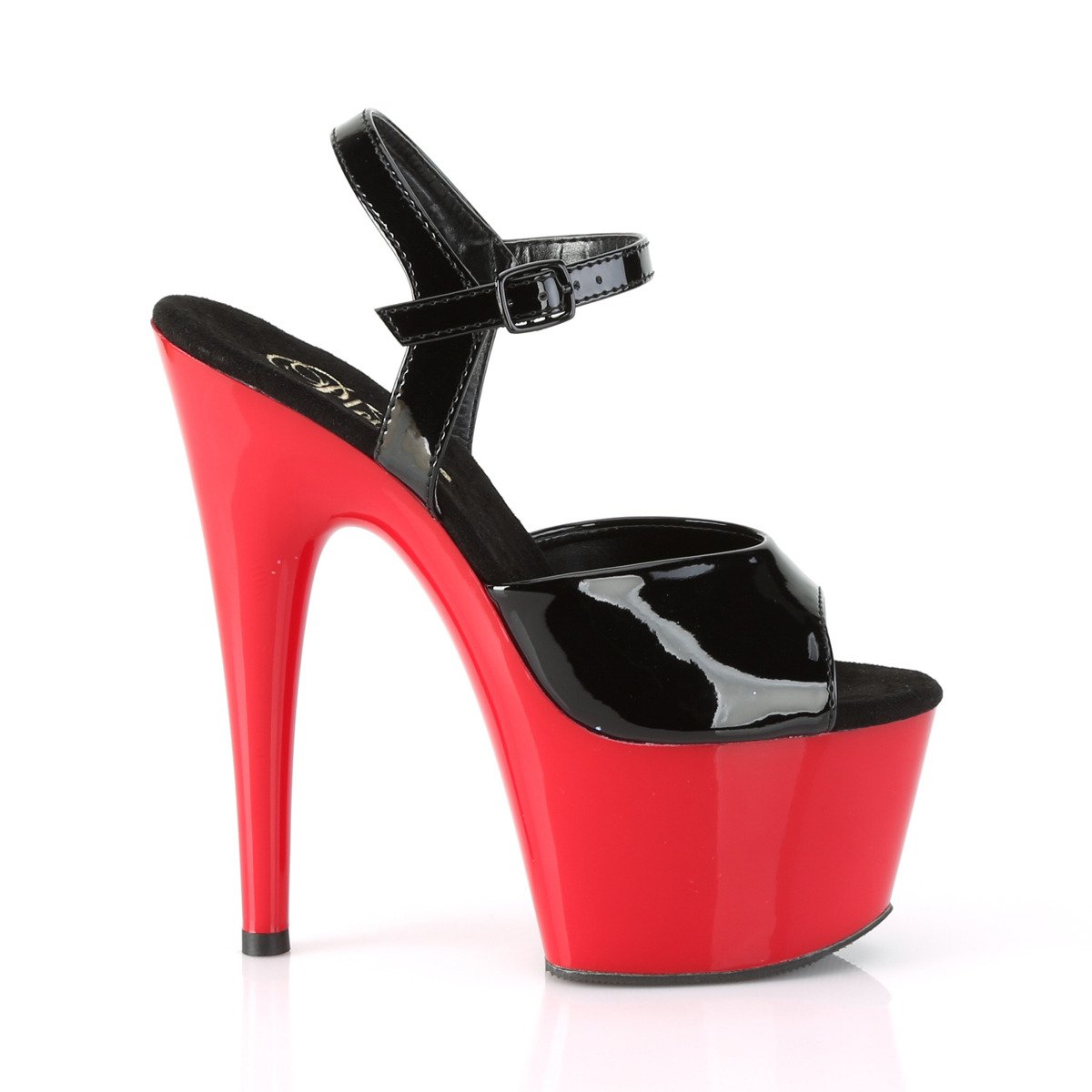 Pleaser Adore-709 B/R - Lesklé černé sandály na vysoké platformě