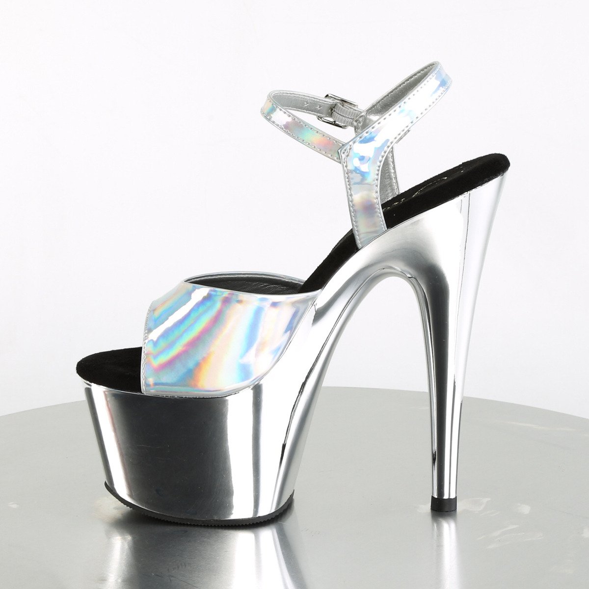 Pleaser Adore-709HGCH SHG/SCH - Lesklé stříbrné sandály na vysoké platformě
