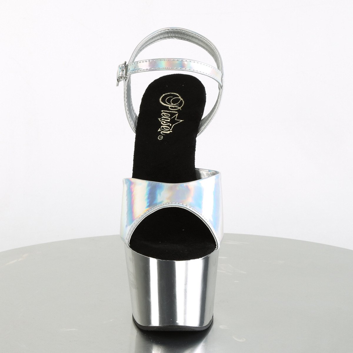 Pleaser Adore-709HGCH SHG/SCH - Lesklé stříbrné sandály na vysoké platformě