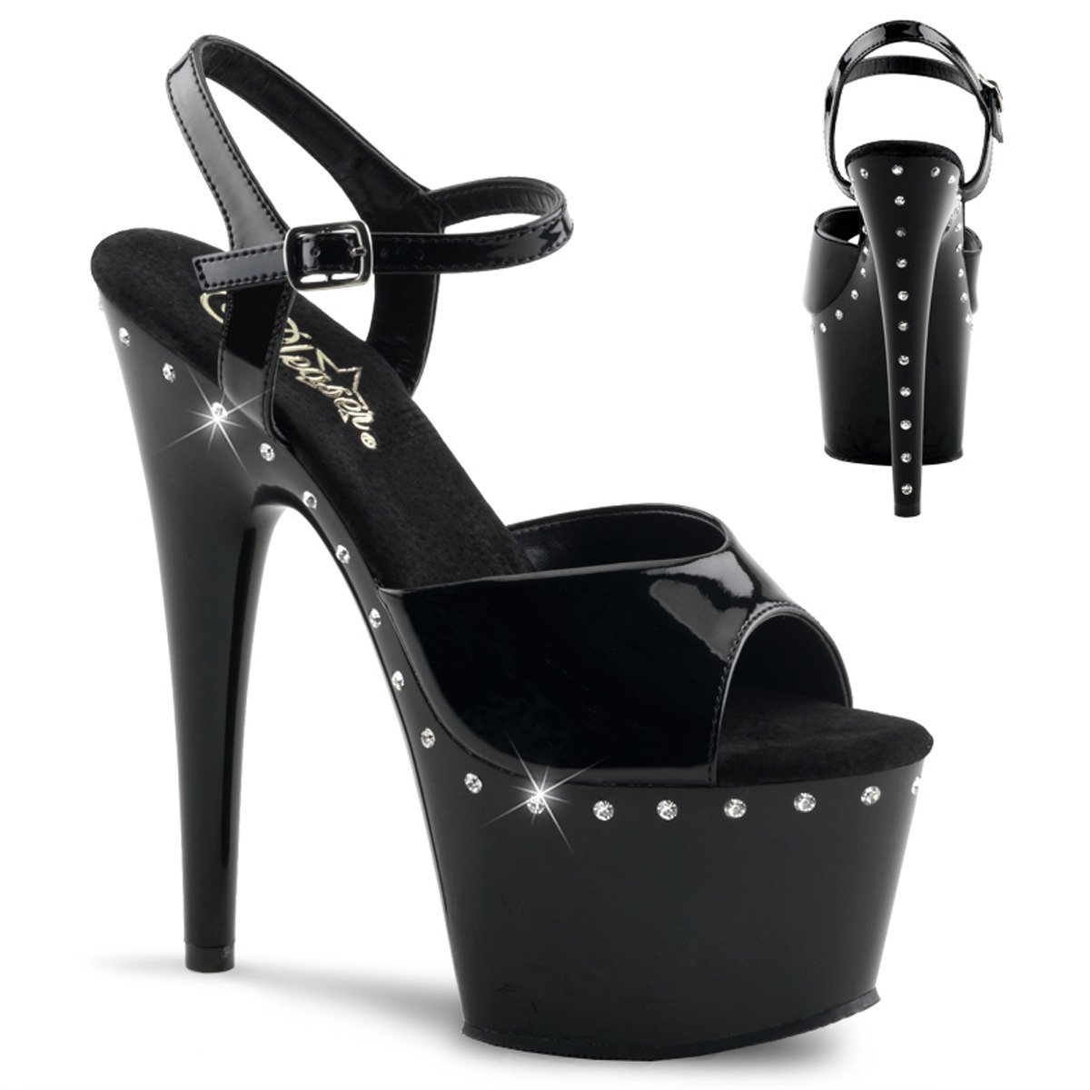 Pleaser Adore-709LS B/M - Lesklé černé sandály na vysoké platformě