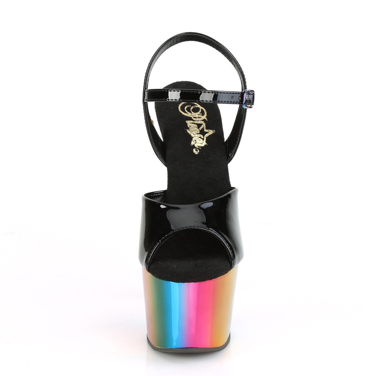 Pleaser Adore-709RC B/RBOWCH - Lesklé černé sandály na vysoké platformě