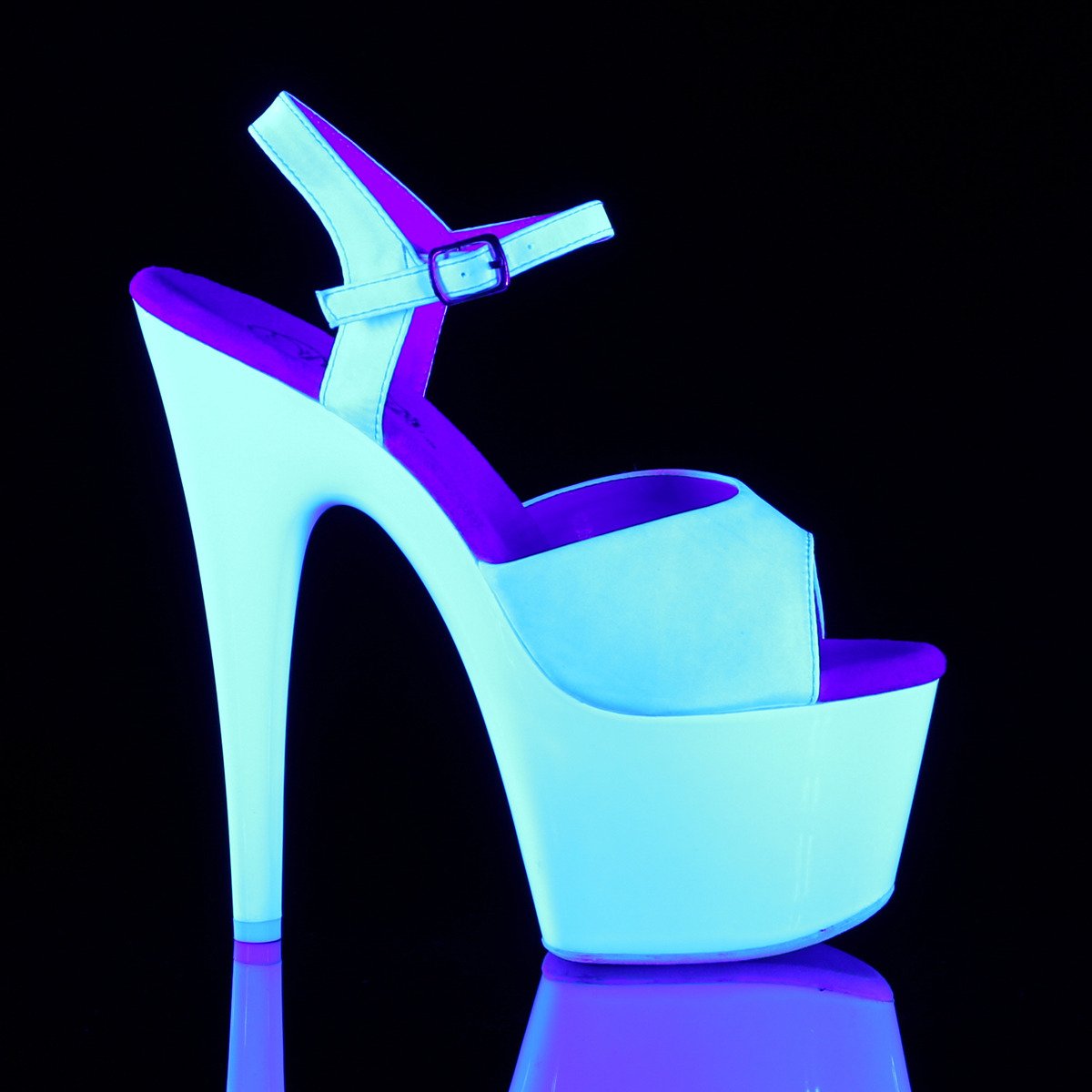 Pleaser Adore-709UV WSA/NW - Bílé uv reaktivní sandály na vysoké platformě