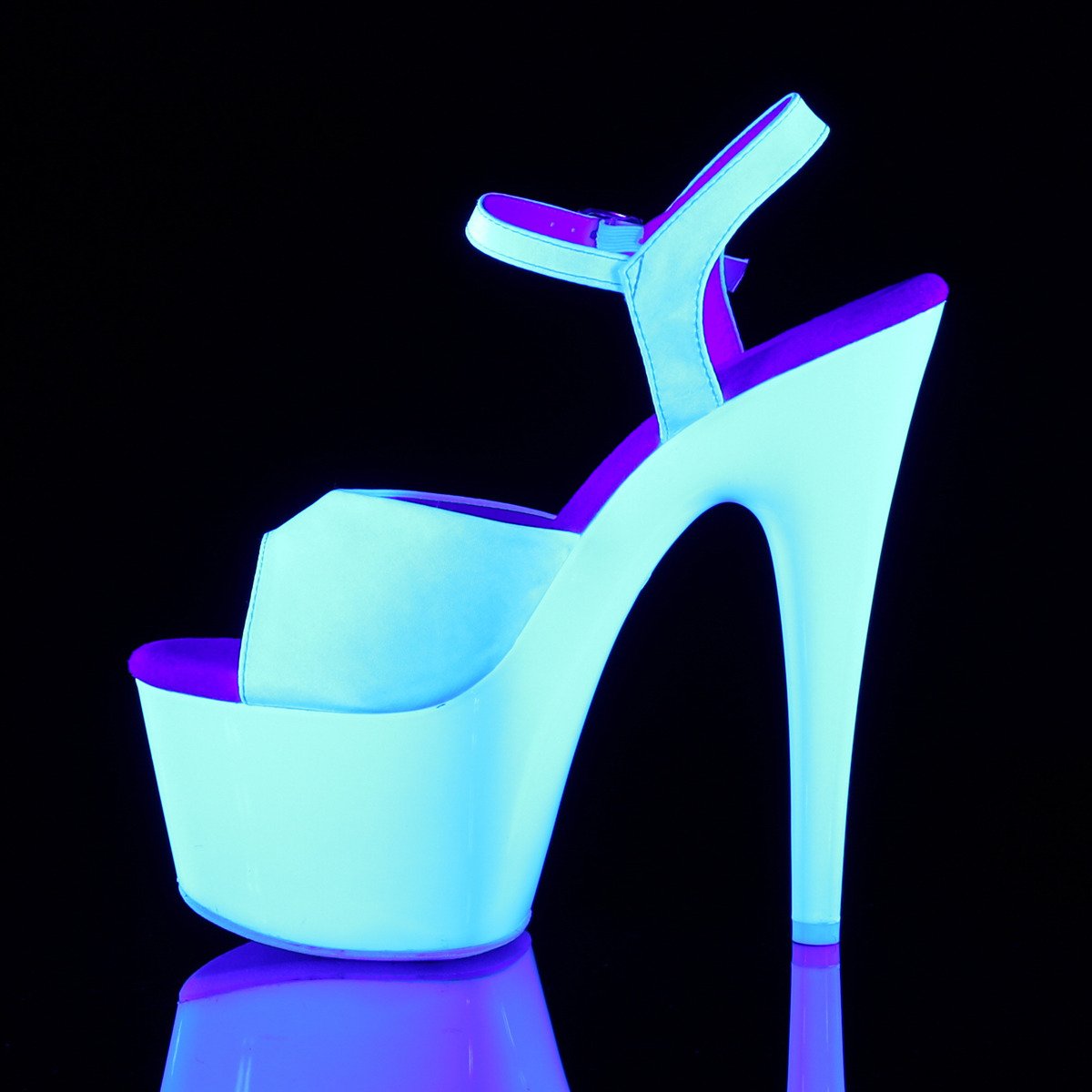 Pleaser Adore-709UV WSA/NW - Bílé uv reaktivní sandály na vysoké platformě