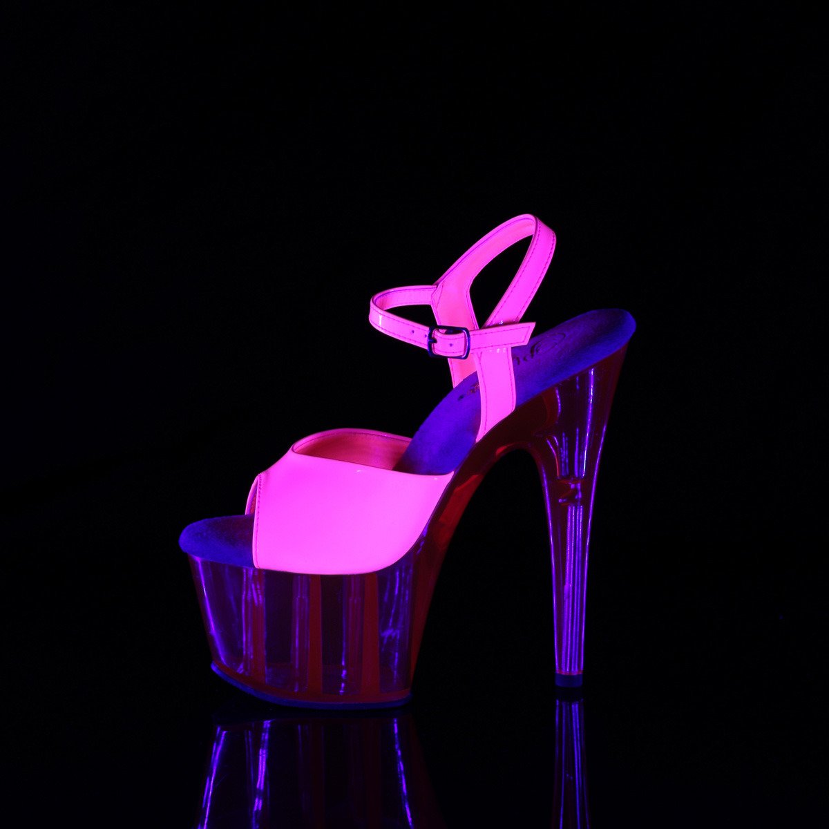 Pleaser Adore-709UVT NHP/M - Lesklé růžové uv reaktivní sandály na vysoké platformě