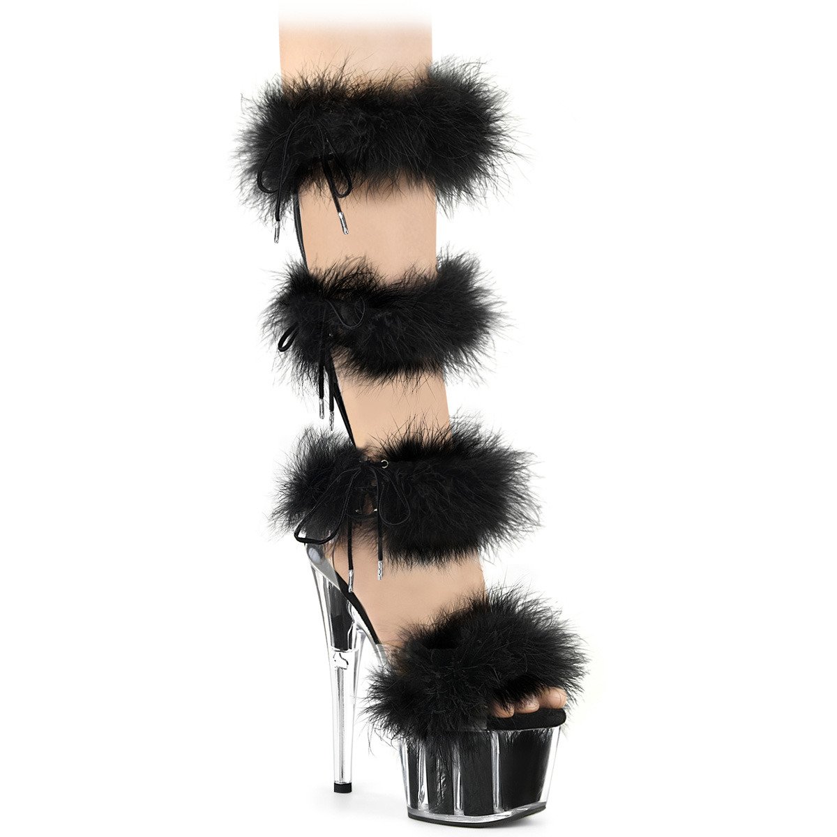 Pleaser Adore-728F C-BFUR/M - Černé páskové sandály na vysoké platformě