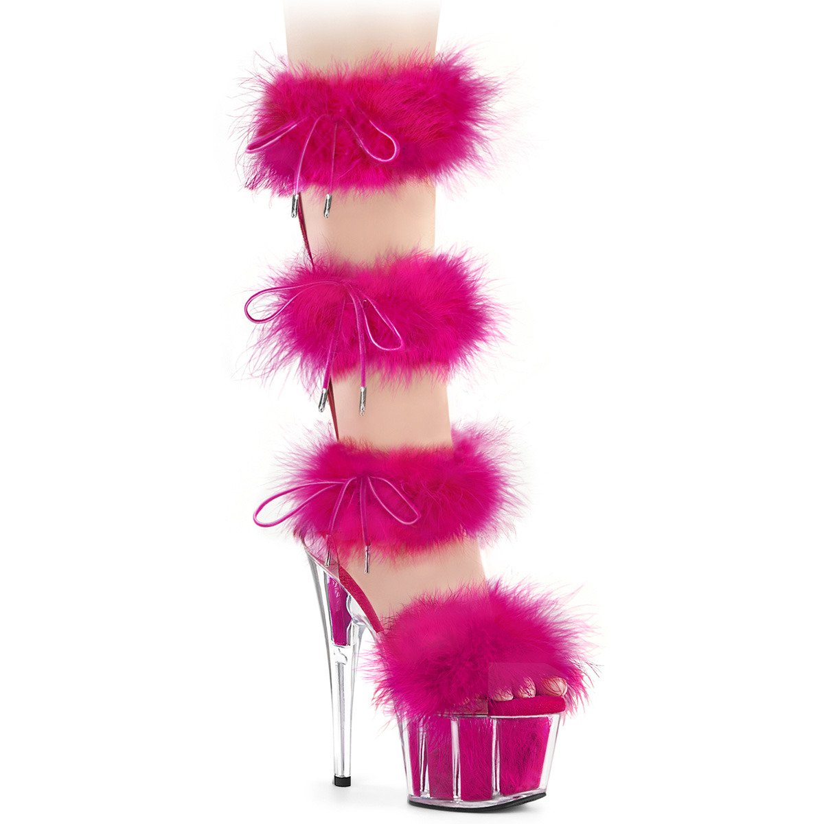 Pleaser Adore-728F C-HPFUR/M - Růžové páskové sandály na vysoké platformě