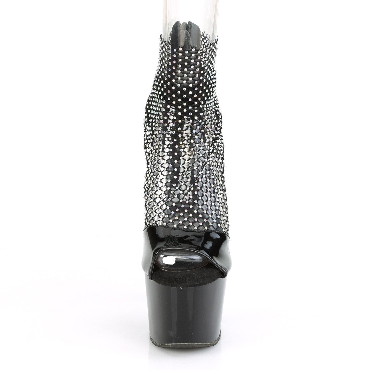 Pleaser Adore-765RM BPT-MS/M - Lesklé černé boty s páskem přes kotník na vysoké platformě