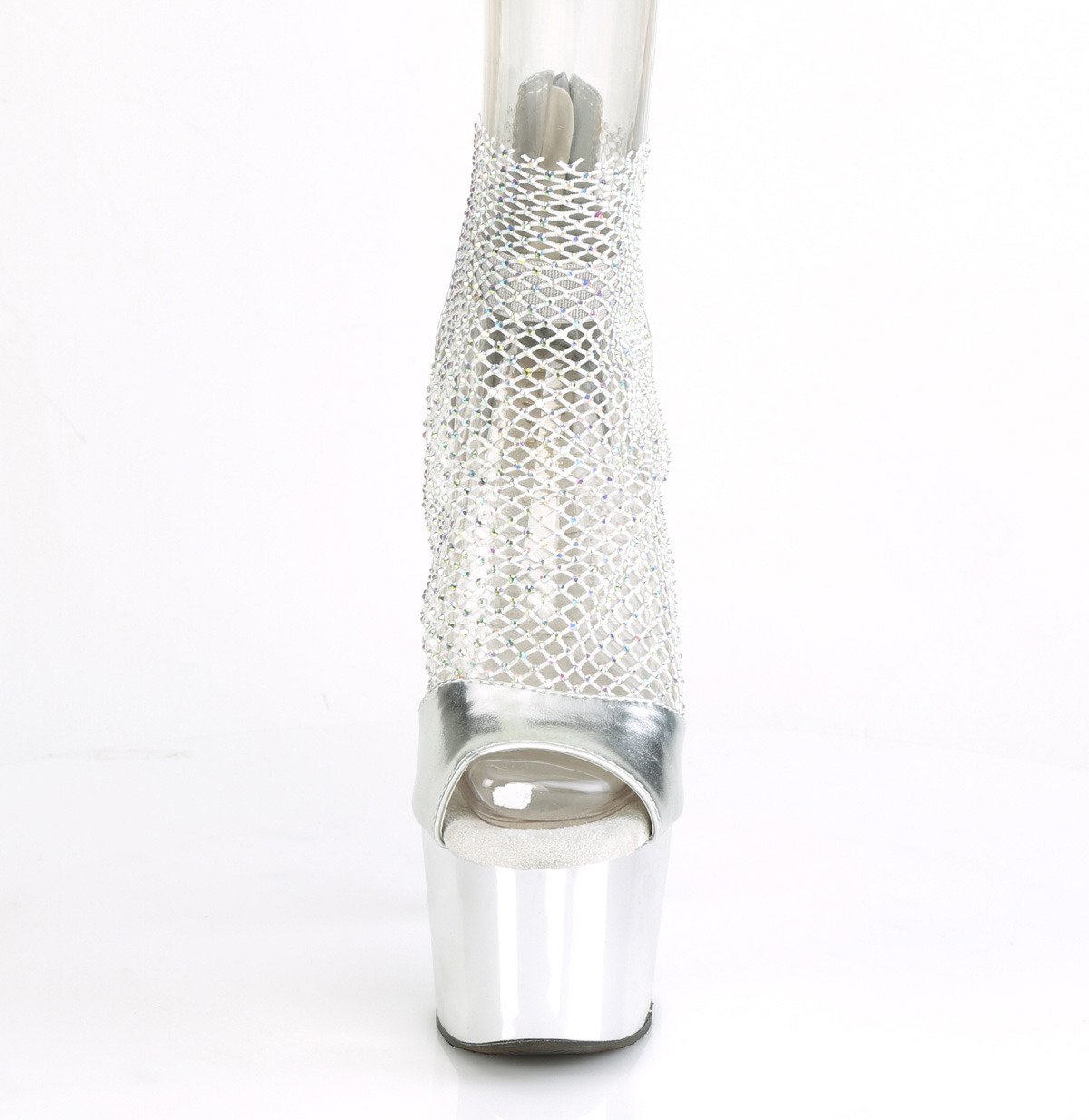 Pleaser Adore-765RM SMPU-MS/SCH - Stříbrné boty s páskem přes kotník na vysoké platformě