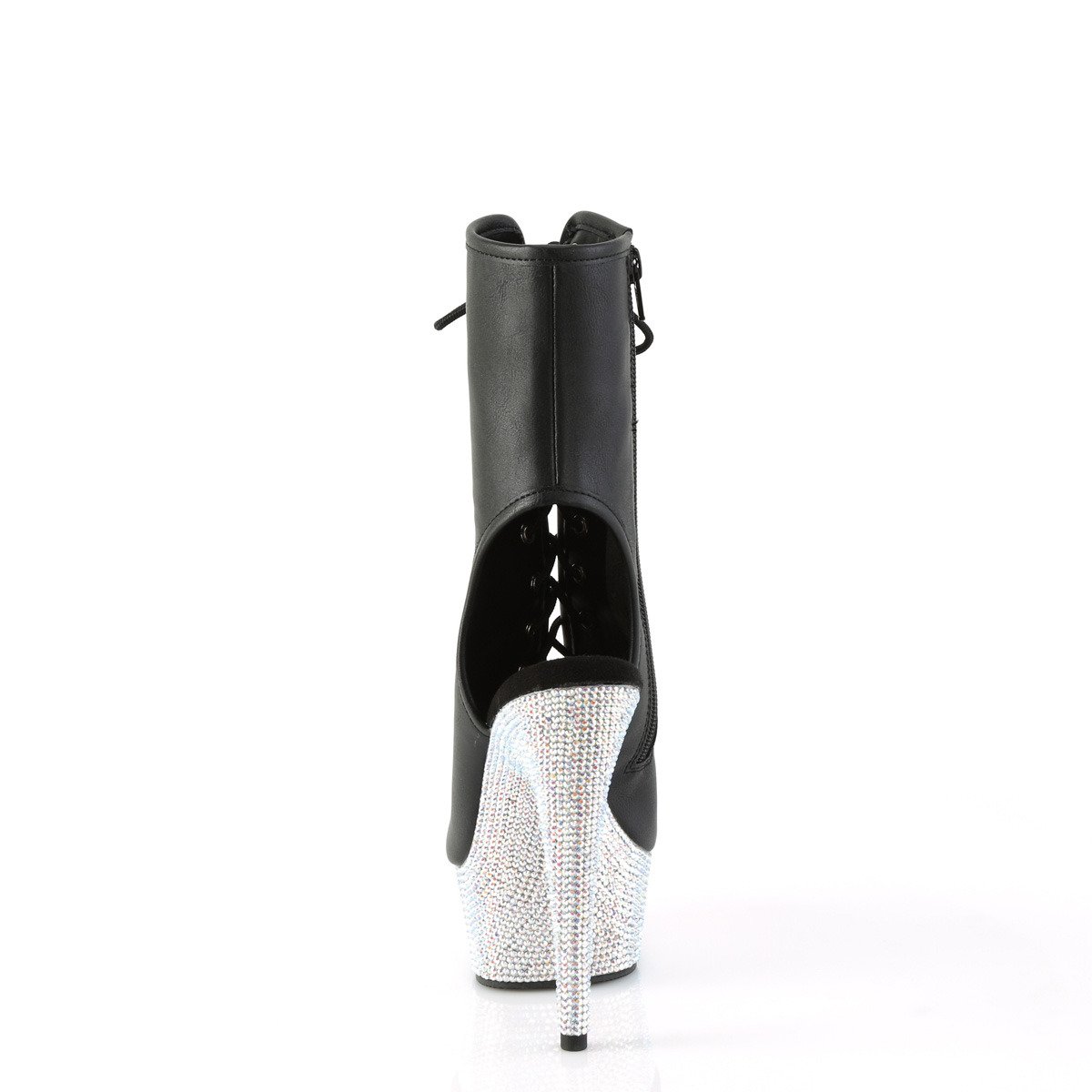 Pleaser Bejeweled-1016-6 BPU/SRS - Černé kozačky s otevřenou špičkou na platformě s vysokými podpatky