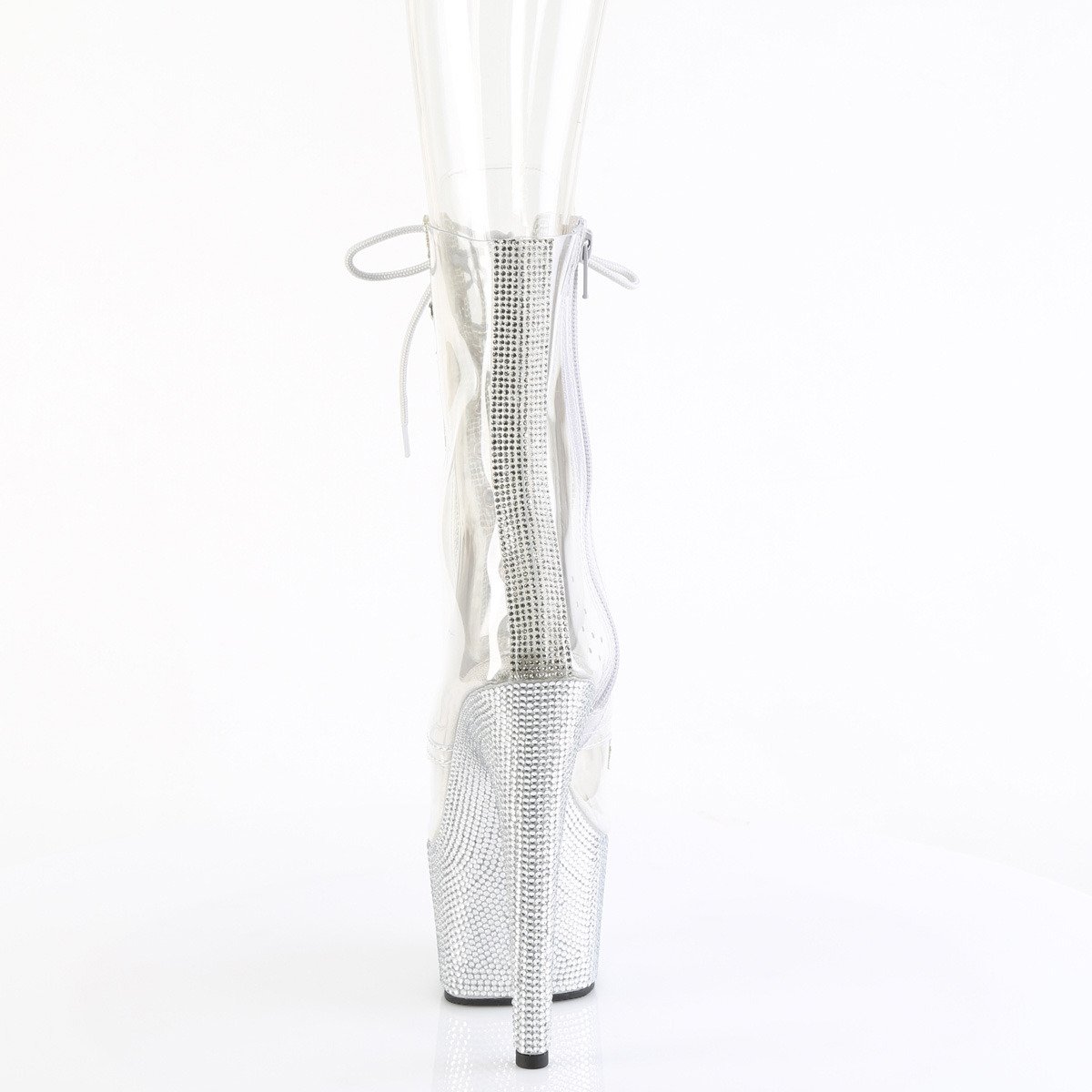 Pleaser Bejeweled-1021C-2 C-RS/SRS - Průhledné kozačky s otevřenou špičkou na vysoké platformě