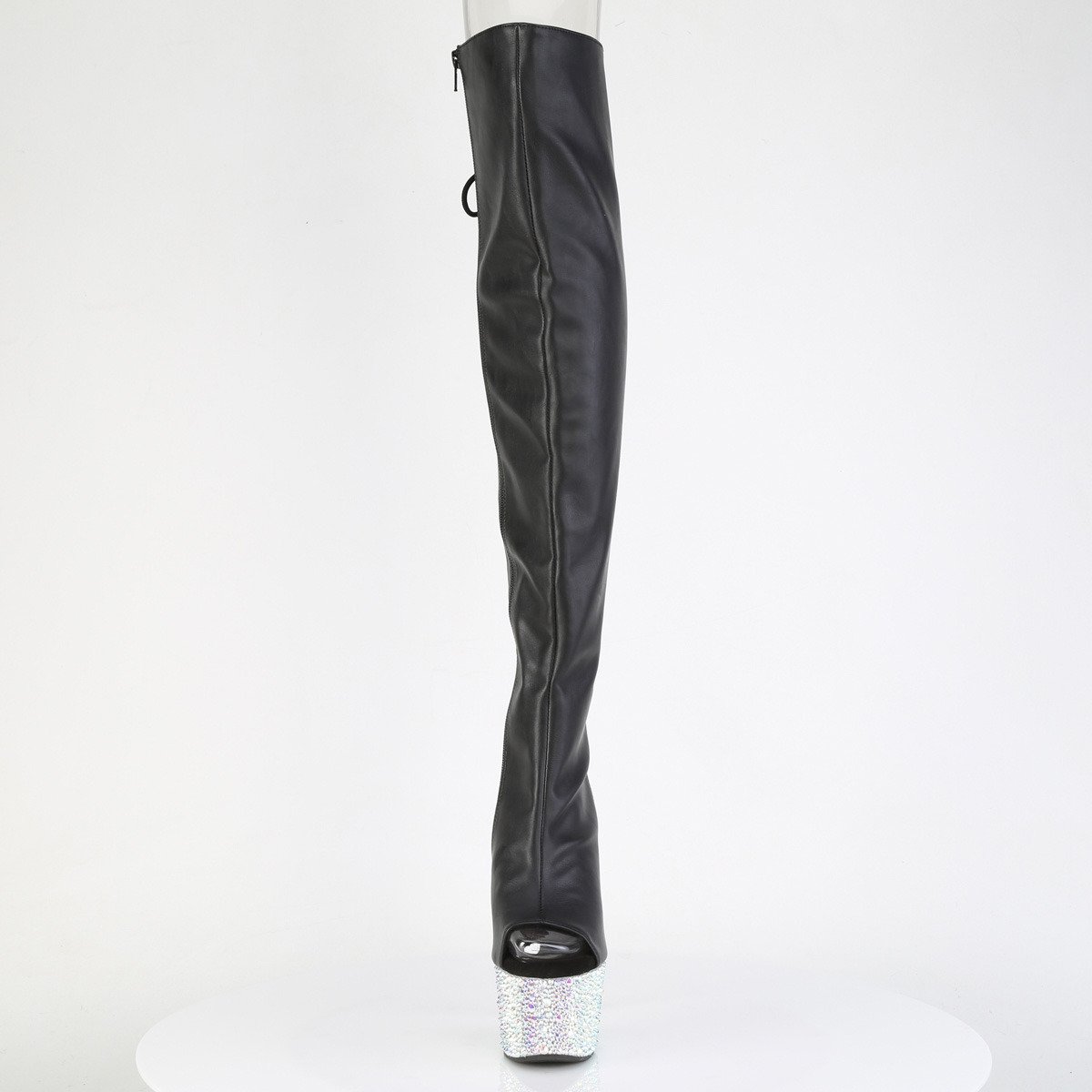 Pleaser Bejeweled-3019MS-7 BPU/SRS - Černé kozačky s otevřenou špičkou na vysoké platformě