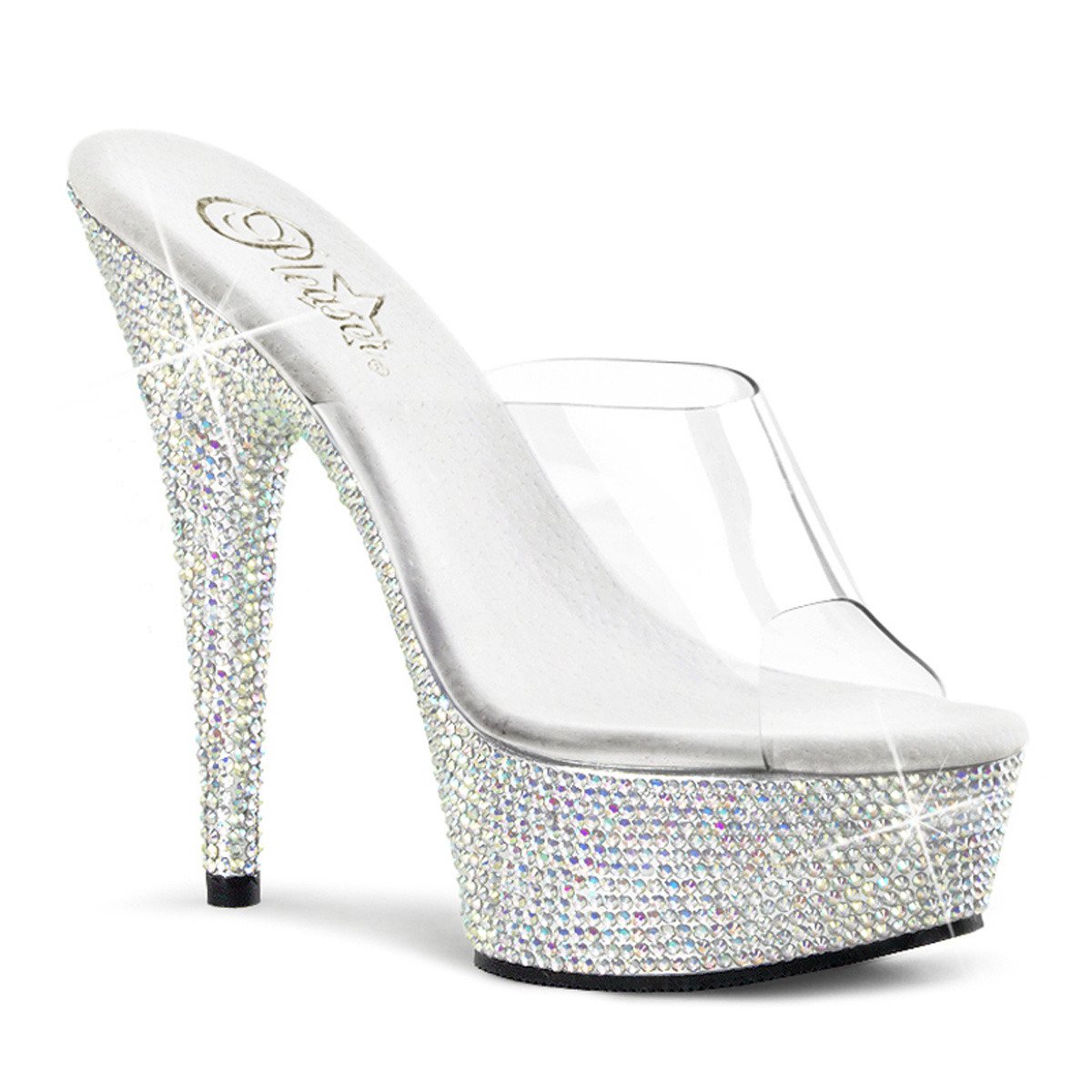 Pleaser Bejeweled-601DM C/SMCRS - Průhledné pantofle na platformě s vysokými podpatky