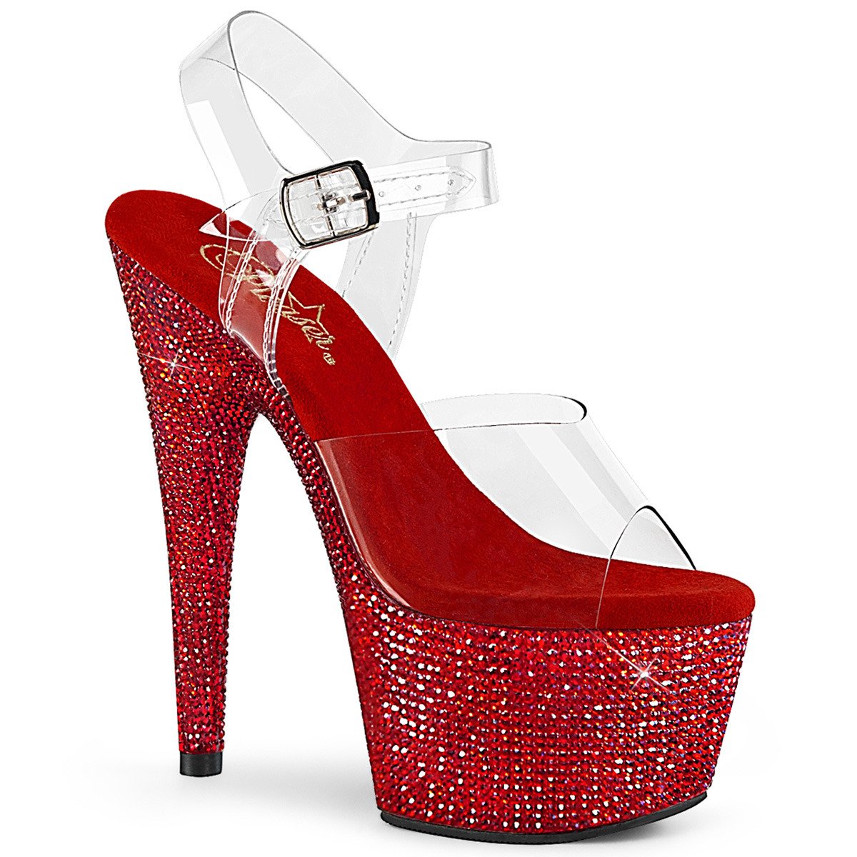 Pleaser Bejeweled-708DM C/RRS - Průhledné sandály na vysoké platformě