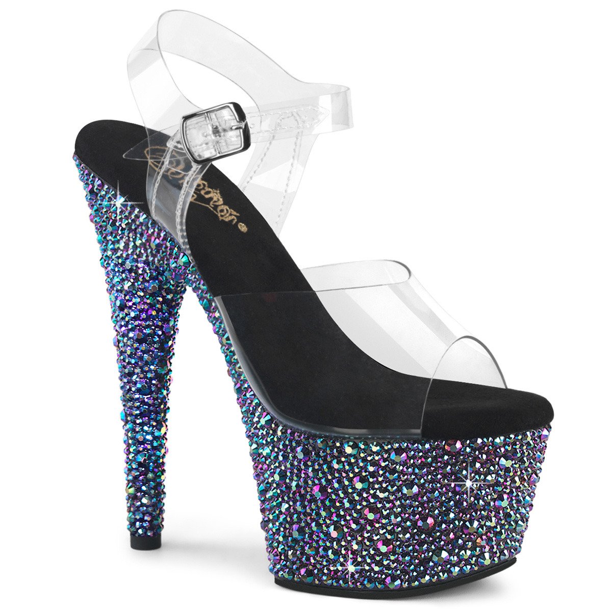 Pleaser Bejeweled-708MS C-B/BMCRS - Průhledné sandály na vysoké platformě