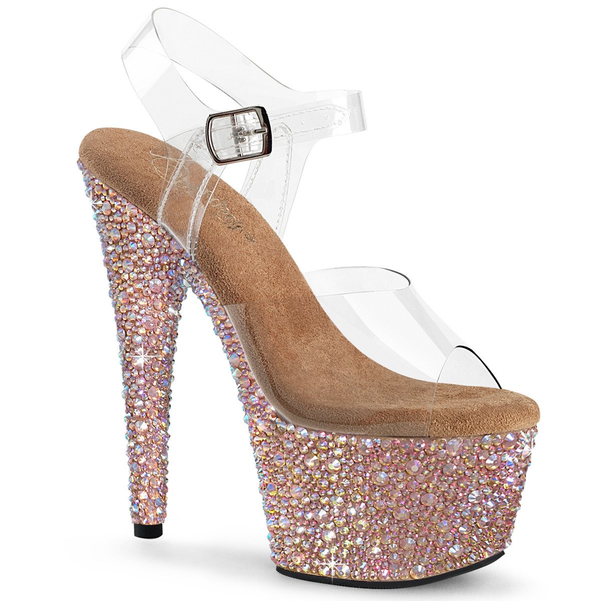 Pleaser Bejeweled-708MS C/ROGLDRS - Průhledné sandály na vysoké platformě
