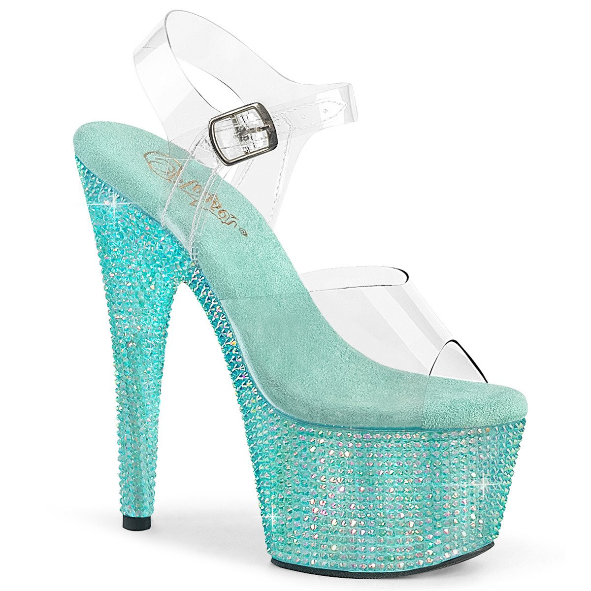 Pleaser Bejeweled-708RRS C/AGQRS - Průhledné sandály na vysoké platformě