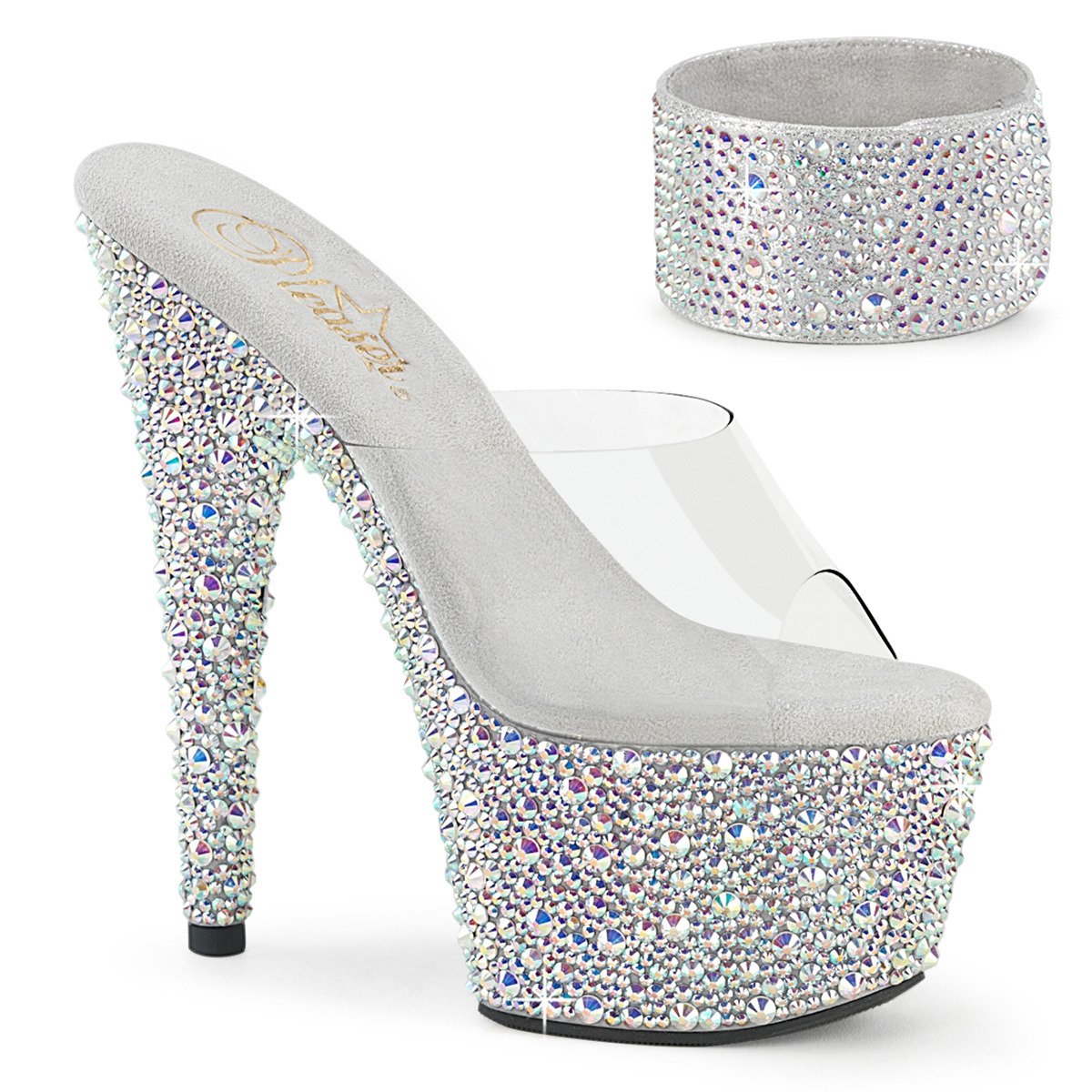 Pleaser Bejeweled-712MS C/SRS - Průhledné pantofle na vysoké platformě