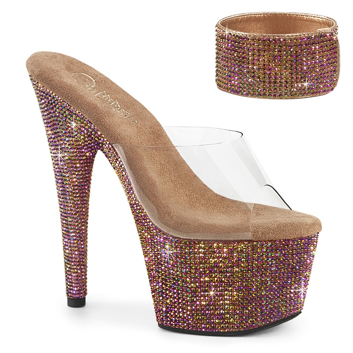 Pleaser Bejeweled-712RS C/BZRS - Průhledné sandály na vysoké platformě